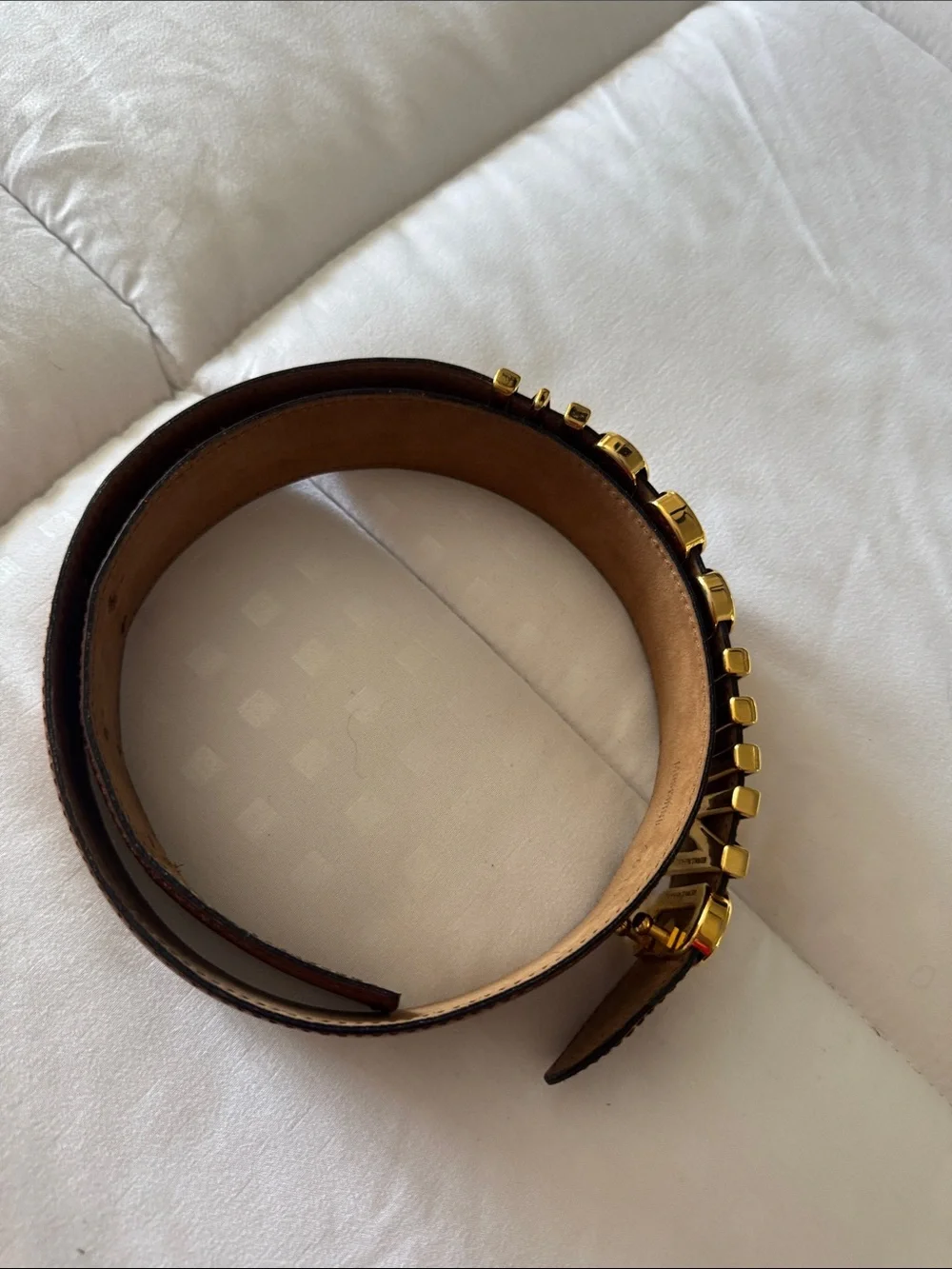Moschino Brown Leather Logo Belt with Gold Tone Letters